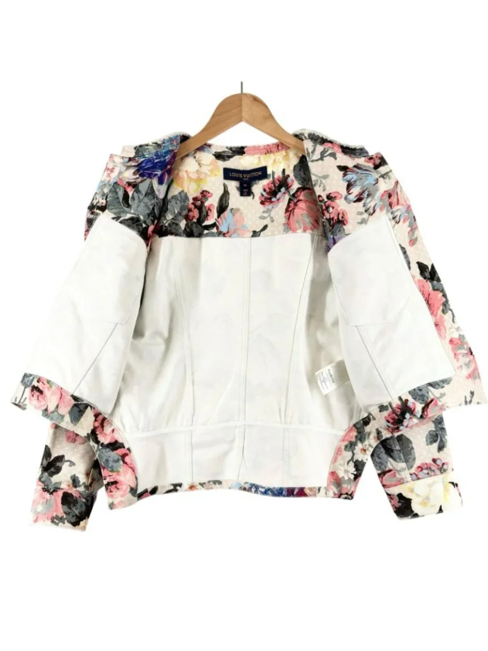 Louis Vuitton Flower Monogram Print Collarless Jacket AW Denim Cotton